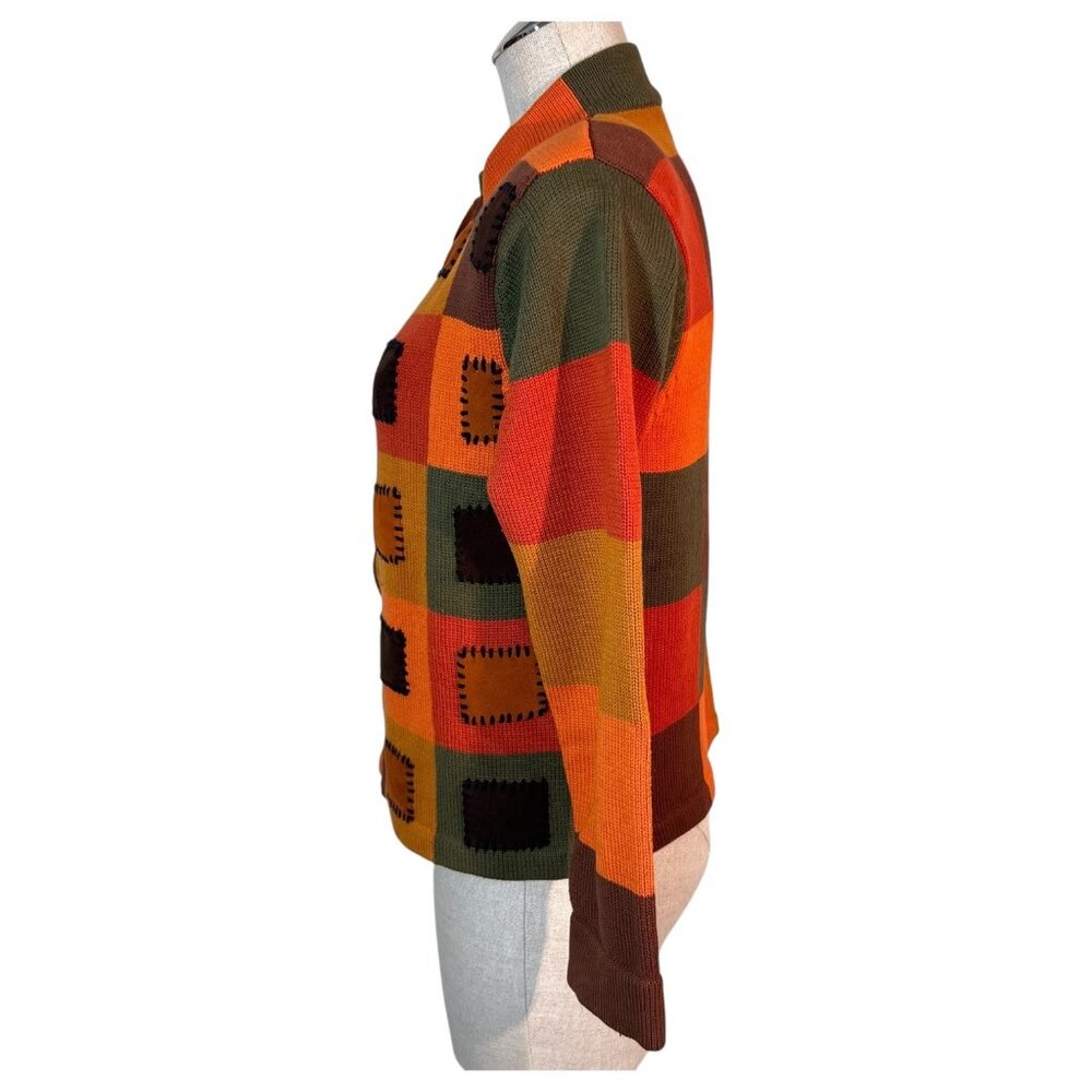 Christina Rotelli Parisian Patchwork Cardigan Sweater Size PS Cotton Colorblock - Picture 2 of 7
